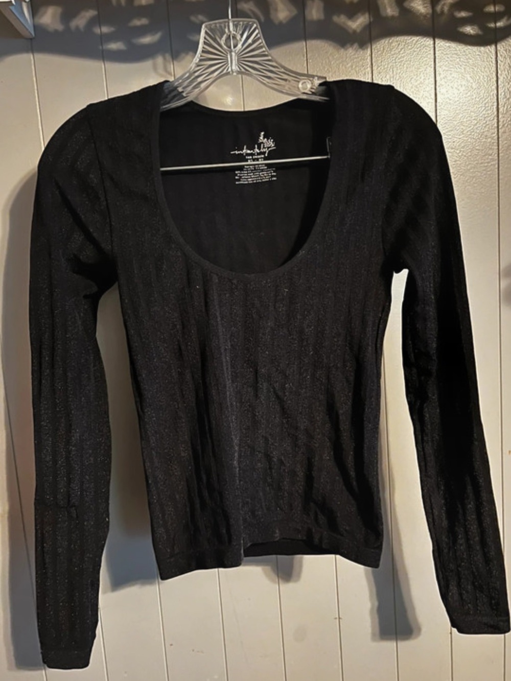 Intimately free people black scoop neck shimmer stripe top
